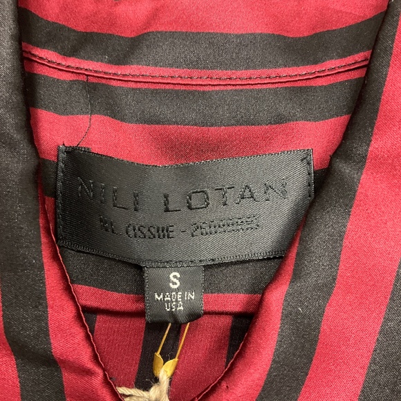 NILI LOTAN RED / BLACK STRIPED SILK BLOUSE - Picture 4 of 5